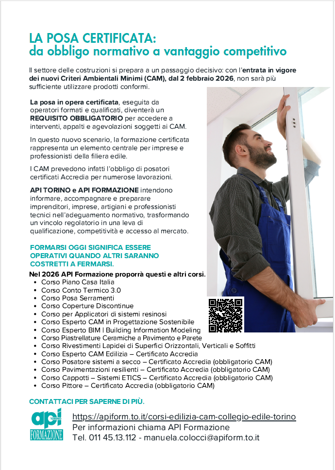 Corsi di edilizia a Torino – offerta formativa API Formazione