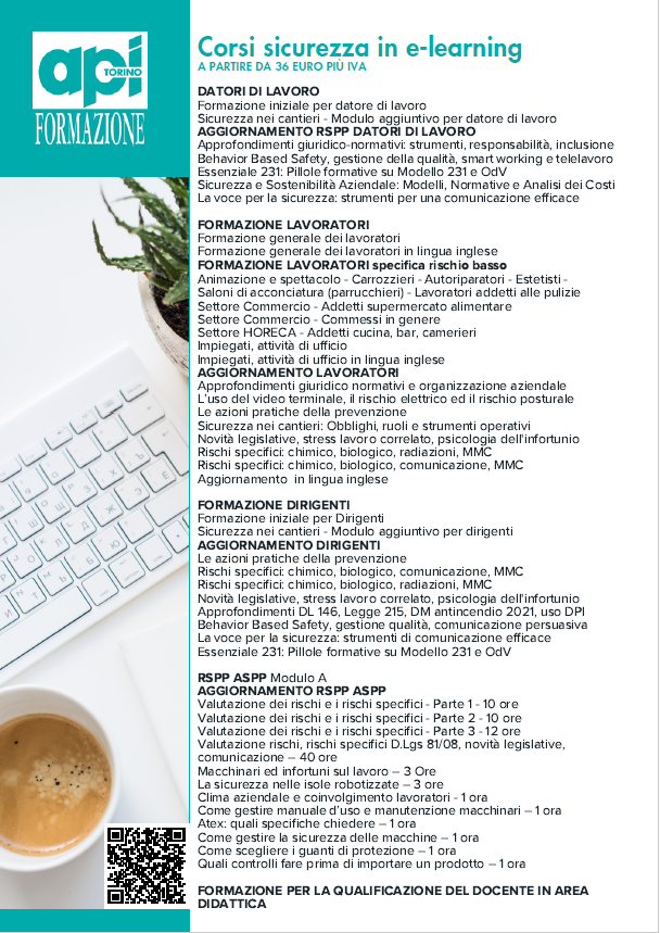 Corsi sicurezza sul lavoro a Torino e in e-learning – API Formazione